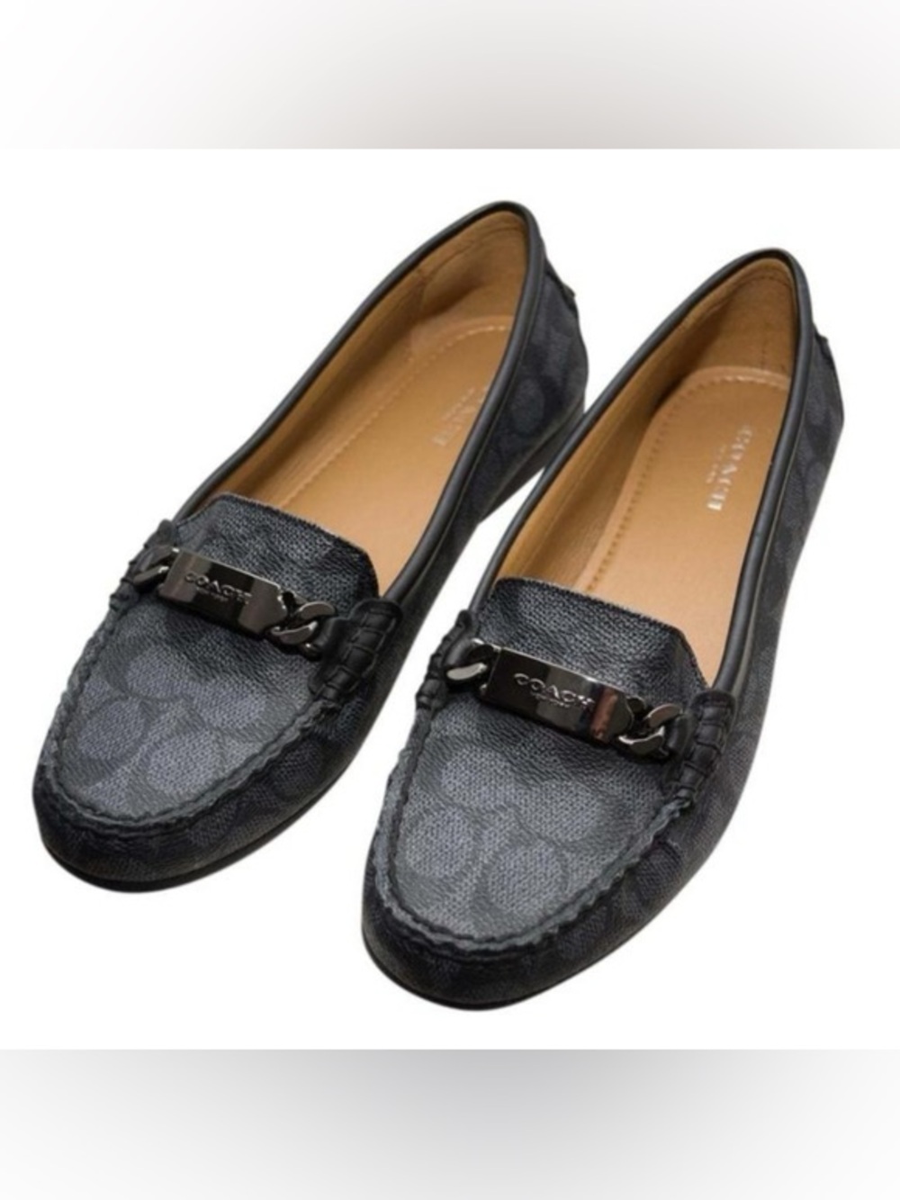Coach Black Signature Canvas Driving Loafers with Gunmetal Hardware